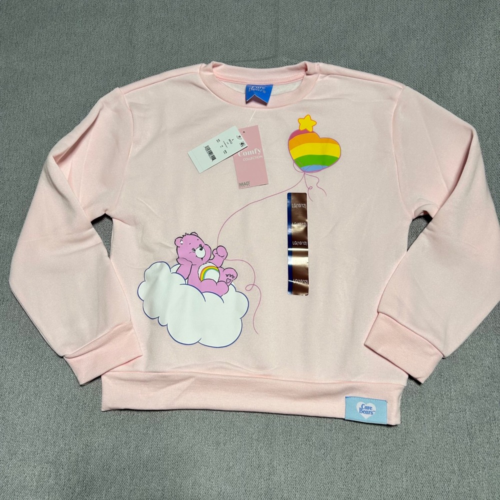 Care Bears Girls Comfy Collection Sweatshirt L 10/12 Pink Cheer Bear Fleece
